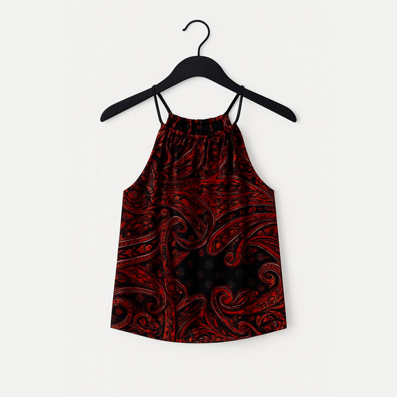 Tops - Elegant Red and Black Paisley Camisole